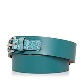 Gucci-Gucci Square Buckle Leather Belt Leather Belt 341747 in Good condition-Blue