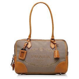 Prada Borsa Bauletto Marrone Canapa Logo Marrone Beige
