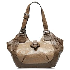 Céline-Celine Brown Patent Leather Shoulder Bag-Brown