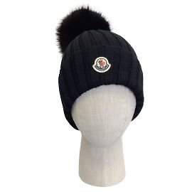 Gorro de malha de lã com pom pom preto de pele sintética Moncler Outro