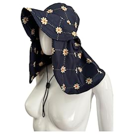 Marni-Printed nylon faille beach hat-Navy blue