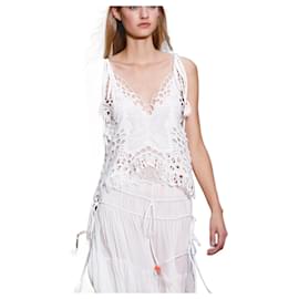 Chloé-Chloe SS16 collection Tassel Trim Linen and Broderie Anglais Top-White