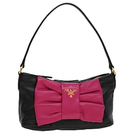 Prada-PRADA Ribbon Bolso De Mano Cuero Negro Auth 43122EN-Negro