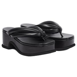 Dries Van Noten Black Leather Platform Thong Sandals Black