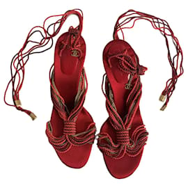 Chanel-Sandals-Red,Golden