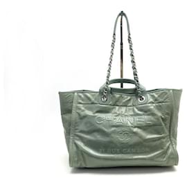 Chanel-CHANEL CABAS DEAUVILLE BORSA MEDIA IN PELLE VERDE BORSA TOTE IN PELLE VERDE-Verde