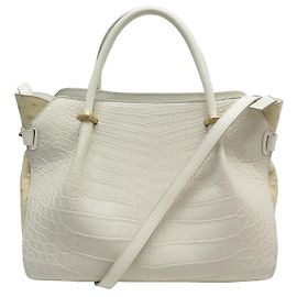 NEUF SAC A MAIN NINA RICCI LE MARCHE EXCEPTION CUIR CROCO ALLIGATOR BAG Blanc