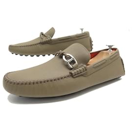 Hermès-NINE HERMES SHOES ALESSANDRO MOCCASIN 44 ETOUPE LEATHER BUCKLE SHOES-Taupe