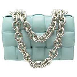 NOVA BOLSA BOTTEGA VENETA CORRENTE CASSETE ACOLCHOADA DE COURO INTRECCIO Azul