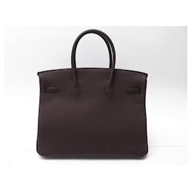 Hermès-NEUF SAC A MAIN HERMES BIRKIN 35 CUIR TOGO CHOCOLAT 2022 ATTRIBUTS ARGENTES BAG-Marron