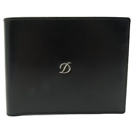 NEW ST DUPONT WALLET CARD HOLDER 4CC LOGO D BLACK LEATHER WALLET Black