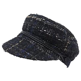 Maison Michel-MAISON MICHEL NEW ABBY CAP IN NAVY BLUE TWEED NAVY BLUE CAP HAT-Navy blue