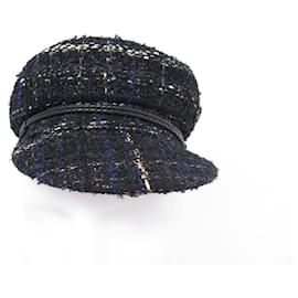 Maison Michel-MAISON MICHEL NEW ABBY CAP AUS MARINEBLAUEM TWEED MARINEBLAUER CAP-HUT-Marineblau
