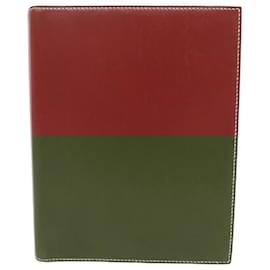 Hermès-PORTE AGENDA HERMES COUVERTURE GM EN CUIR BOX ROUGE DIARY COVER HOLDER-Rouge