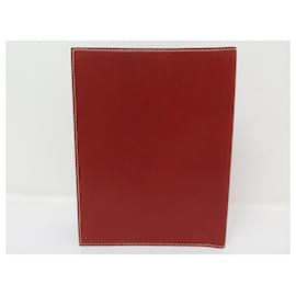 Hermès-PORTE AGENDA HERMES COUVERTURE GM EN CUIR BOX ROUGE DIARY COVER HOLDER-Rouge