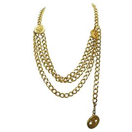 CINTURÓN VINTAGE CHANEL COLLAR DE CADENA MULTIHILAS MEDALLÓN T 80 cinturón Dorado
