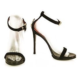 Cesare Paciotti Dagger Black Suede Ankle Strap Sandals Chaussures Talons hauts taille 36.5 Noir