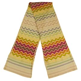 Missoni-Missoni Scialle sciarpa in maglia di viscosa firmata Lollipop Zig Zag rosa giallo blu-Multicolore