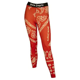 Palm Angels-Pantaloni leggings con logo Paisley floreale rosso e bianco Palm Angels taglia XS-Multicolore