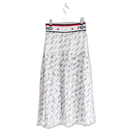 Authentic Fendi Logo Mania Zucca Trim White Leather Skirt Size 44