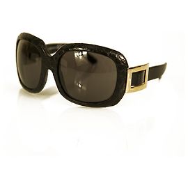 Roger Vivier RV4 Black Crocodile Effect Frame Gold Buckle Oversize Sunglasses Black
