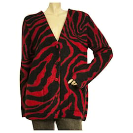 Saint Laurent-Jaqueta de tricô de malha de lã Mohair Saint Laurent vermelha preta com estampa de zebra tamanho M-Bordeaux