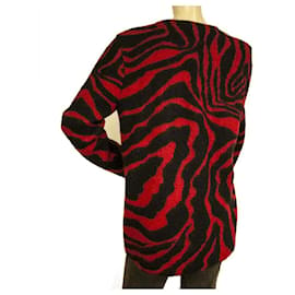 Saint Laurent-Jaqueta de tricô de malha de lã Mohair Saint Laurent vermelha preta com estampa de zebra tamanho M-Bordeaux