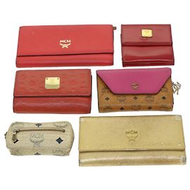 MCM Vicetos Logogram Wallet Leather 6Set Red Brown Beige Auth ti1122 Brown Red Beige