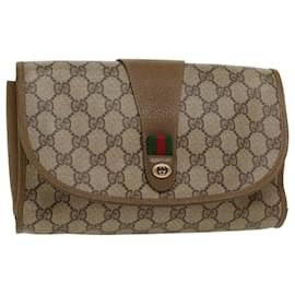 Gucci-GUCCI GG Canvas Web Sherry Line Clutch Bag PVC Leder Beige Grün Auth 43092-Beige,Grün