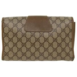 Gucci-GUCCI GG Canvas Web Sherry Line Clutch Bag PVC Leather Beige Green Auth 43092-Beige,Green