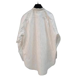 Chanel-Chanel White Striped Collarless Shirt-Multiple colors