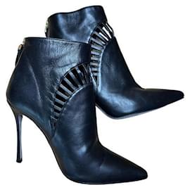 Sergio Rossi-Stiletto low ankle boots with cutout elements (bottines)-Black