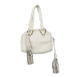 Autre Marque-Paola Del Lungo Woven Leather Bag with Fringe-White