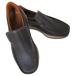Hermès-Loafers cuir marron, pointure 39,5.-Marron