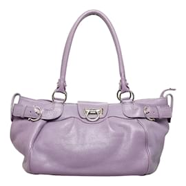 Salvatore Ferragamo-Gancini Marisa Leather Handbag AB-21 a050-Purple