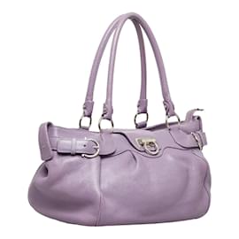 Salvatore Ferragamo-Gancini Marisa Leather Handbag AB-21 a050-Purple