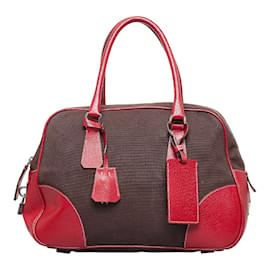 Prada-Canvas & Leather Boston Bag B10813-Red