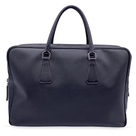 Prada-Black Saffiano Leather Zip Top Briefcase Satchel Work Bag-Black