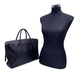 Prada-Black Saffiano Leather Zip Top Briefcase Satchel Work Bag-Black