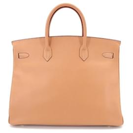 Hermès-HERMES BIRKIN 40 Handtasche Couchbel Natural C mit gravierten goldfarbenen Metallbeschlägen-Beige
