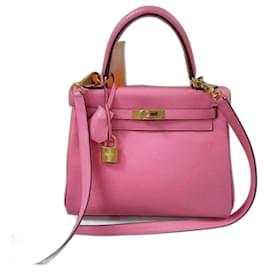 Hermès-hermes kelly 25 Rose Leather Bag-Pink