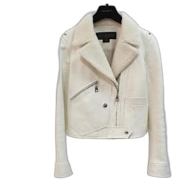 Louis Vuitton-Louis Vuitton Fur Collar Ivory Leather Biker Jacket-Beige