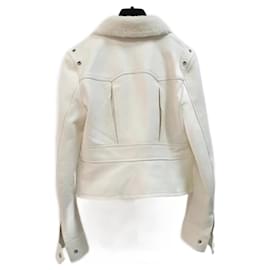 Louis Vuitton-Louis Vuitton Fur Collar Ivory Leather Biker Jacket-Beige