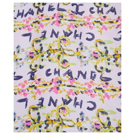 Chanel-Chanel Resort 1994 XL-Schal aus Seide mit Logo-Blumenmuster-Pink