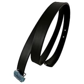 Moncler-Black leather slim belt-Black