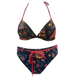 Bikini Christian Dior Russische Paisley-Blumen Schwarz Rot Mehrfarben