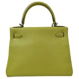 Hermès-hermes kelly 28 Lime Leather Bag-Olive green