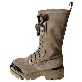 Brunello Cucinelli Botines de gamuza elástica Gris pardo