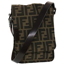 Fendi-FENDI Zucca Canvas Shoulder Bag Black Brown Auth 43693-Brown,Black