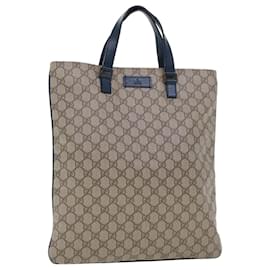 Gucci-GUCCI GG Canvas Tote Bag PVC Leather Beige Auth am4470-Beige